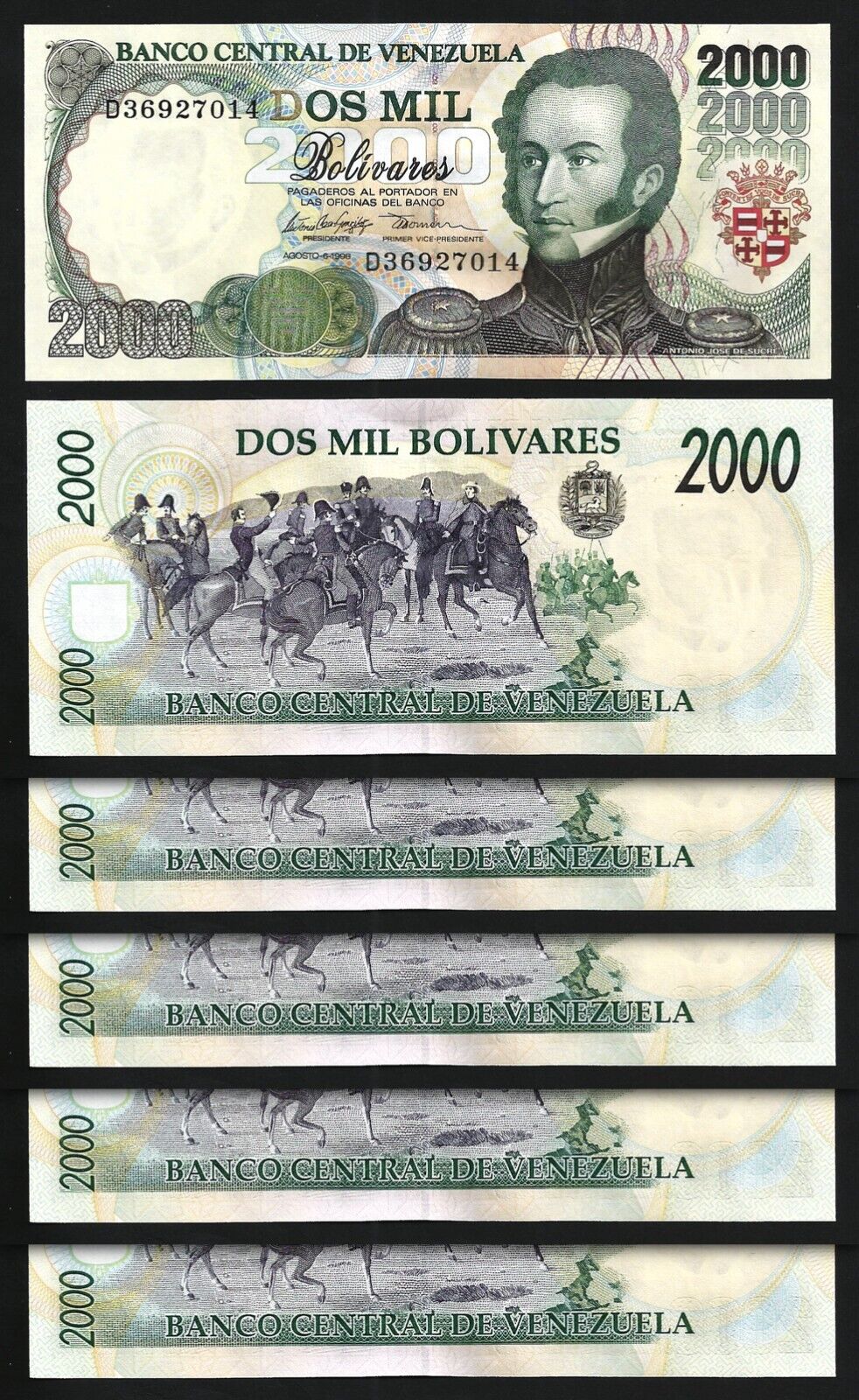 thumbnail image 2 of Venezuela 2000 Bolivares Banknote – 06 August 1998 – AUNC, P-77c – Uncirculated 2 of 5