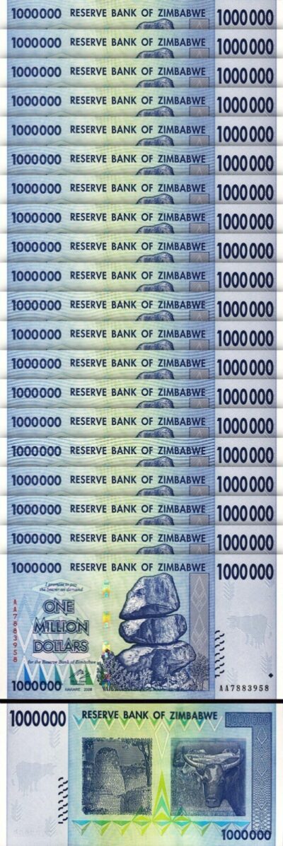 Zimbabwe 1000000- 1,000,000- 1 Million $ 2008, UNC, 20 Pcs LOT, Consecutive,P-77