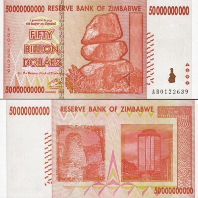 Zimbabwe 50 Billion 50,000,000,000 Dollars 2008, XF, P-87, Prefix AB