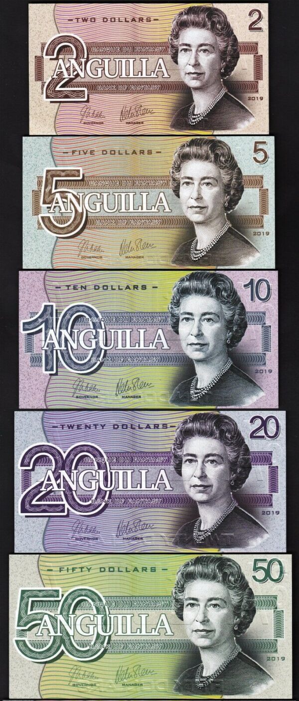 ANGUILLA ISLAND 10 x 5 PCS SET 2 5 10 20 50 $ UNC 2019 HYBRID POLYMER QUE II - Image 5
