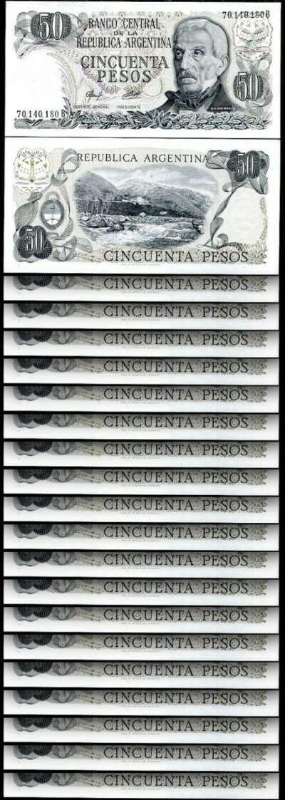 ARGENTINA 50 PESO 1976-78, UNC, 20 PCS LOT, P-301A