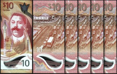 Barbados 10 Dollars, 2024, UNC, 5 Pcs LOT, Consecutive,POLYMER, P-82b New Design