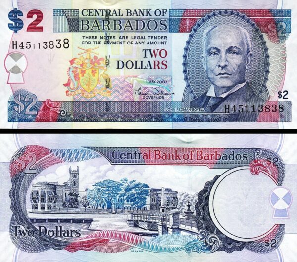 Barbados 2 Dollars, 2007, Unc, 2 Pcs PAIR, Consecutive, P-66a, Sign M.Williams - Image 3