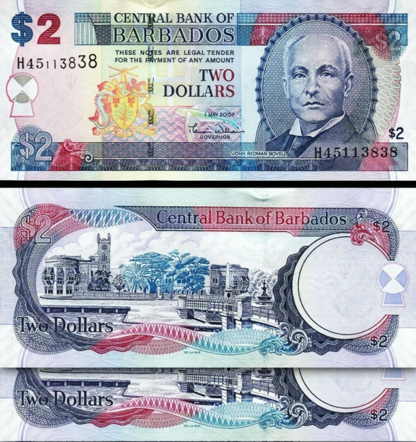 Barbados 2 Dollars, 2007, Unc, 2 Pcs PAIR, Consecutive, P-66a, Sign M.Williams