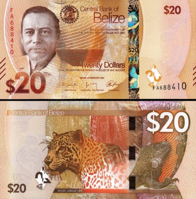 Belize 20 Dollars 2025, UNC, P-76,  New Sign, New Date, New Design