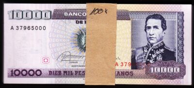 Bolivia 1 Cent on 10000 Pesos Bolivianos 1987, UNC, BUNDLE, Pack  100 PCS, P-195