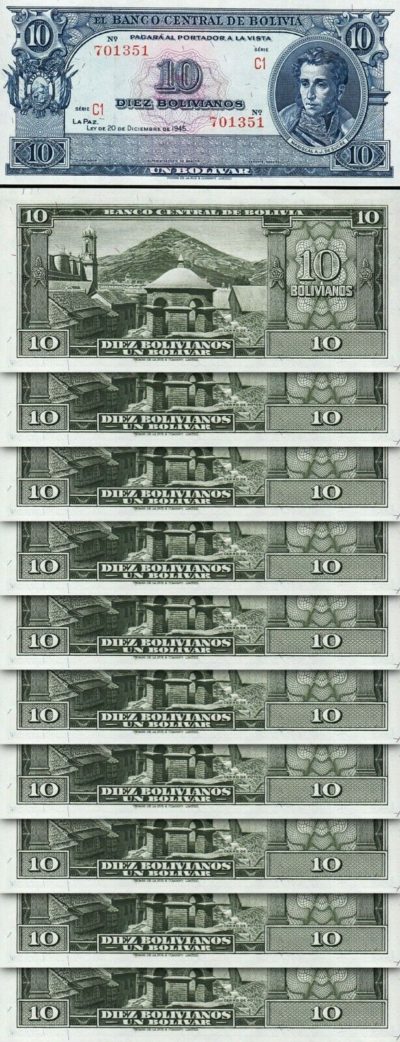 1986 Lot 5 PCS banknote P-233 UNC Bolivia 10 Bolivianos 2012 