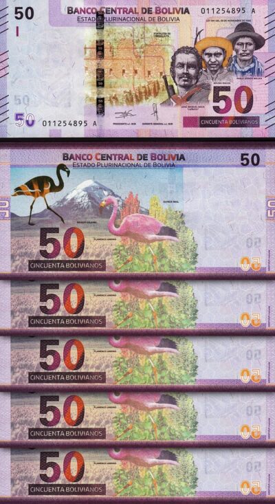 Bolivia 50 Bolivianos (1986) 2018, UNC, 5 Pcs LOT, P-250