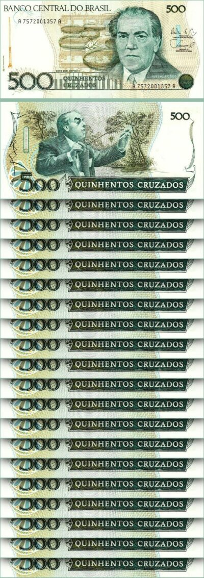 Brazil 500 Cruzados 1986 1988, UNC, 20 Pcs LOT, P-212d