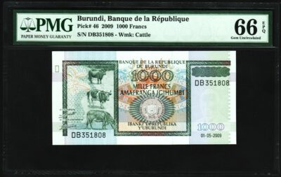 Burundi 1000 Francs 2009, PMG 66 Gem UNCIRCULATED, EPQ, P-46