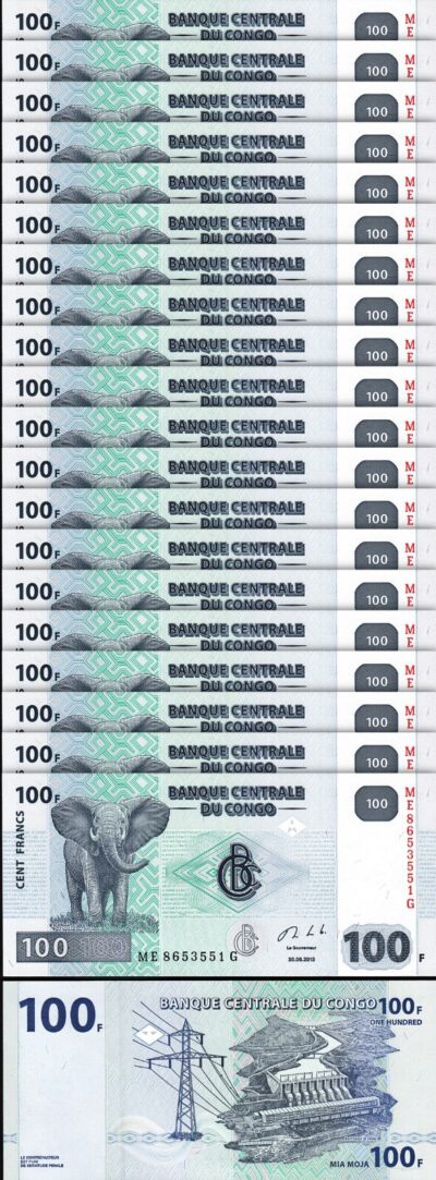 Congo 100 Francs 2013, UNC, 20 Pcs LOT, Consecutive, P-98b