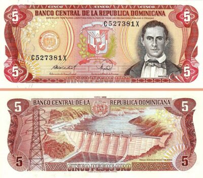 Dominican Republic 5 Pesos Oro, 1988, UNC, P-118c