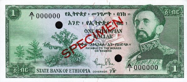 Ethiopia 1 Dollar 1961, UNC-, SPECIMEN, A/I 000000, P-18s, RARE!!