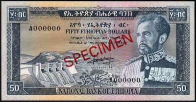 Ethiopia 50 Dollars 1961, UNC-, SPECIMEN, A 000000, P-28s, RARE!!
