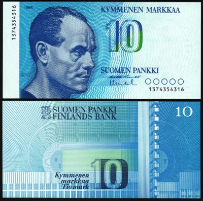 Finland 10 Markkaa 1986, UNC, P-113, Paavo Nurmi Flying Finn