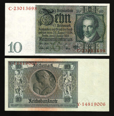 GERMANY 10 MARK 1929, AU / UNC, P-180a, WATERMARK : HEAD OF THAER