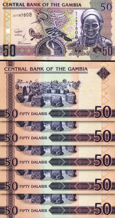 Gambia 50 Dalasis 2018, UNC, 5 Pcs LOT, Consecutive, P-28d, Prefix A