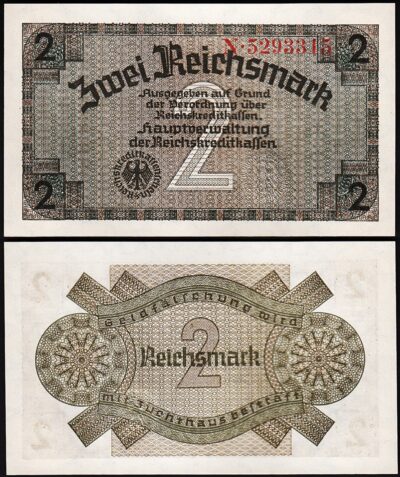 Germany 2 Reichsmark 1940 1945, UNC, P-R137a, 7 Digit, Completely Watermark