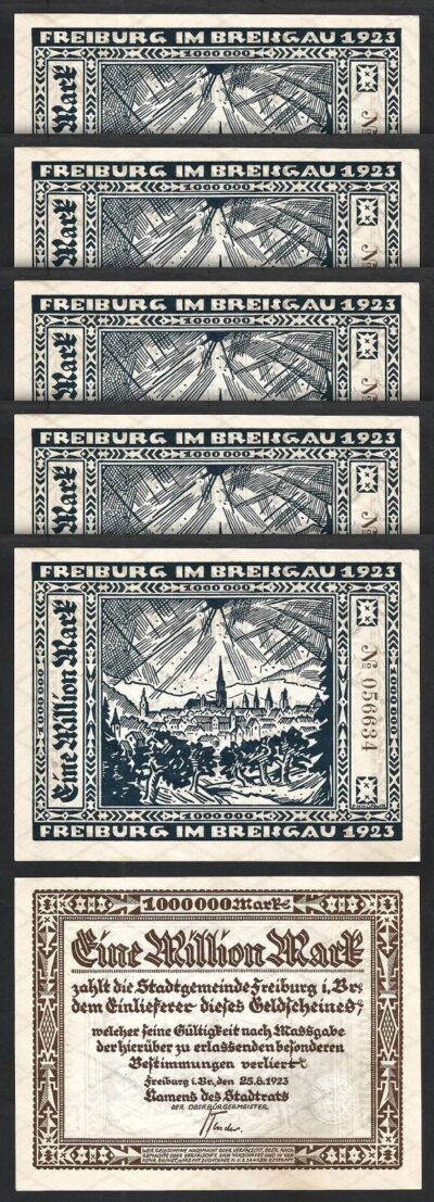 Germany, City Of Freiburg 1000000 Mark 1923, XF, 5 Pcs LOT