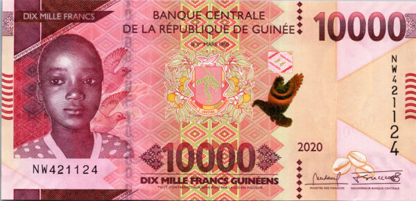 Guinea 10000 Francs 2020, RADAR 421124, UNC, P-49Ab, New Date