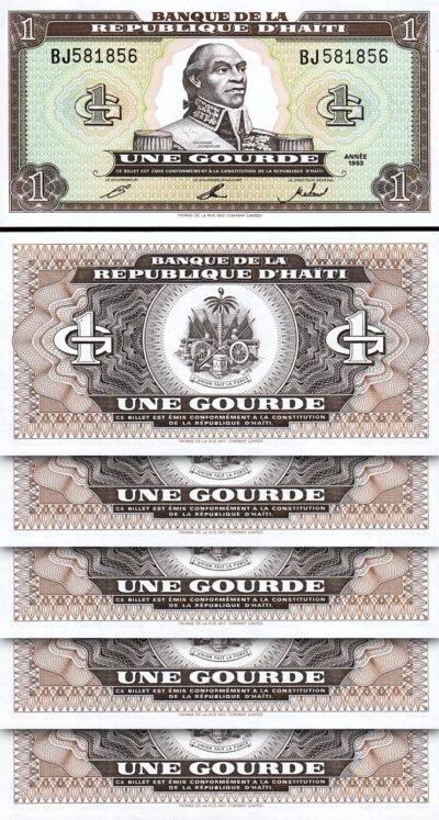 Haiti 1 Gourde 1993, UNC, 5 Pcs LOT, Consecutive, P-259a