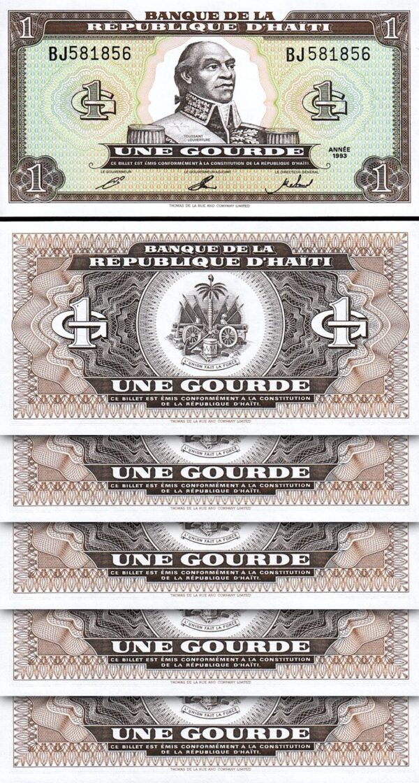 Haiti 1 Gourde 1993, UNC, 5 Pcs LOT, Consecutive, P-259a