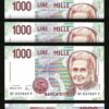 Italy 1000 Lire 1990 , UNC- , 5 Pcs LOT,  P-114c