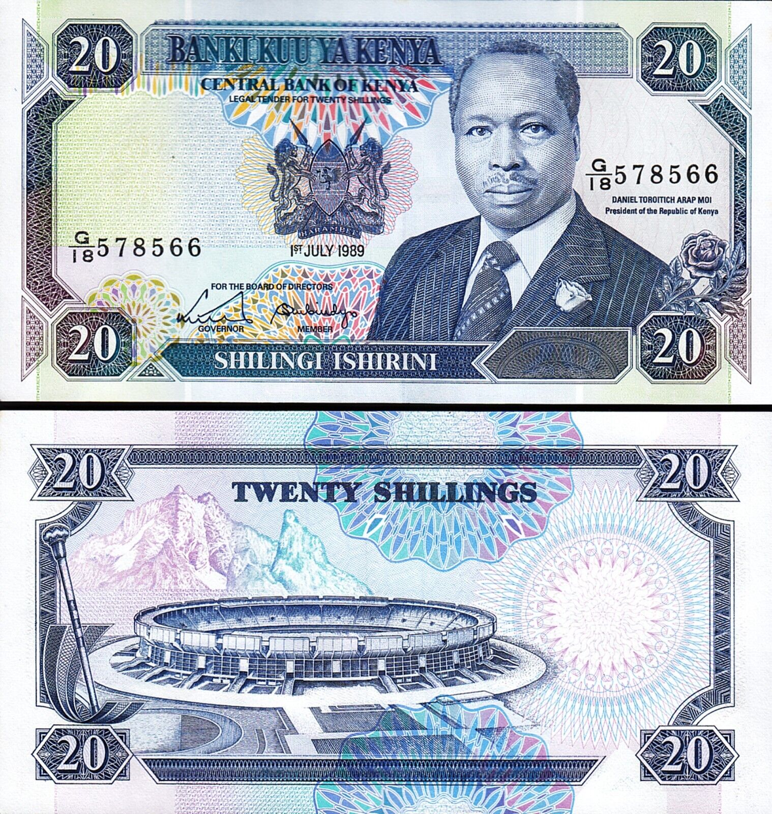 Kenya 20 Shillings 1989 UNC P 25b Fortumor Numismatic Center   Kenya 20 Shillings 1989 UNC P 25b 386302398862 