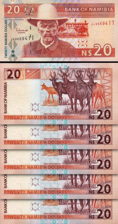 Namibia 20 Dollars, 2002, UNC, 5 PCS LOT, P-6