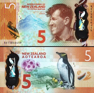 New Zealand 5 Dollars 2015, UNC, POLYMER, P-191