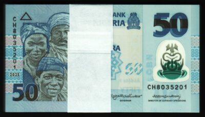 Nigeria 50 Naira 2025, UNC, ½ BUNDLE, Pack 50 Pcs,Consecutive,POLYMER,P-NEW DATE