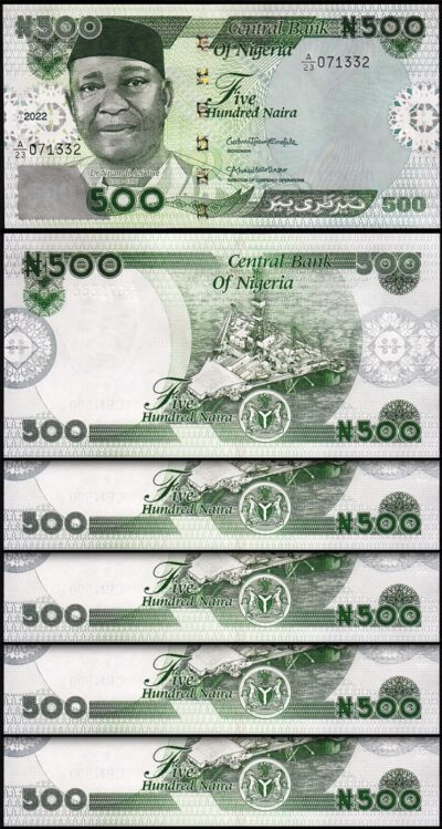 Nigeria 500 Naira 2022, UNC, 5 Pcs LOT, P-48