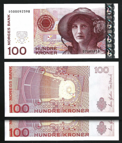Norway 100 Kroner 2010, UNC, 2 Pcs PAIR, Consecutive, P-49e