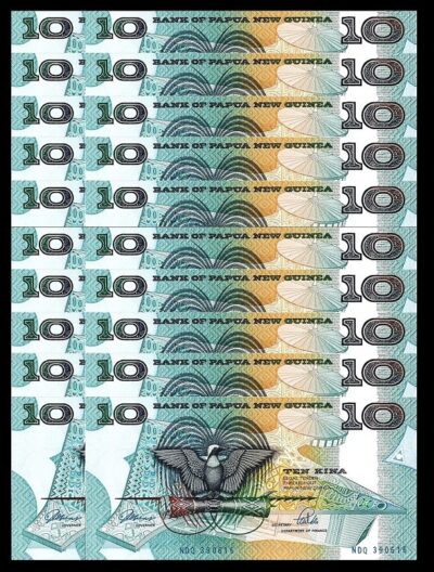 Papua New Guinea 10 Kina 1988, UNC, 20 Pcs LOT, P-9b, Sign 3