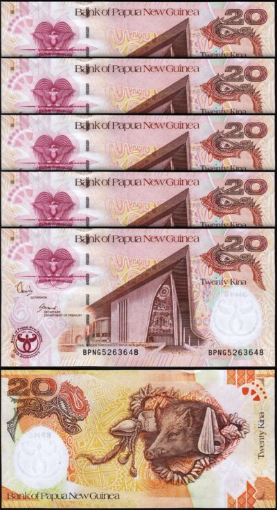 Papua New Guinea 20 Kina 2008, 5 Pcs LOT, Commemorative, P-36