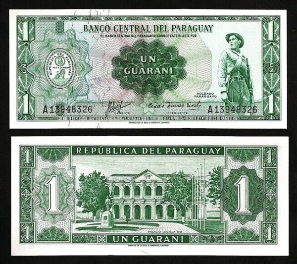 Paraguay 1 Guaranie 1952 1963, UNC, P -193a , 8 Digit Serial No