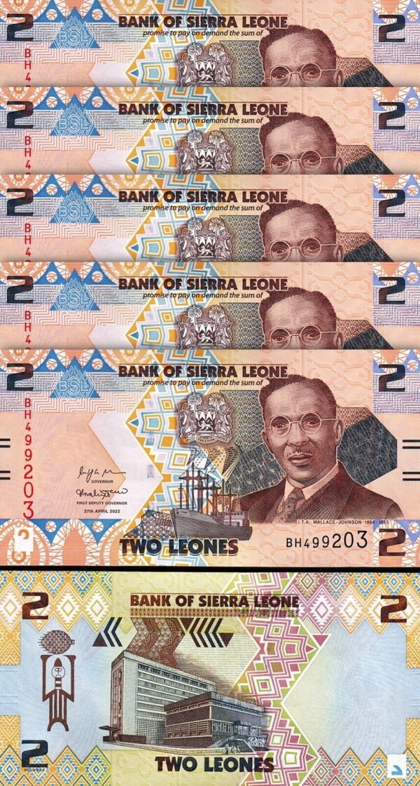 Sierra Leone 2 Leones 2022, UNC, 10 Pcs LOT, Consecutive, P-New Design - Image 3