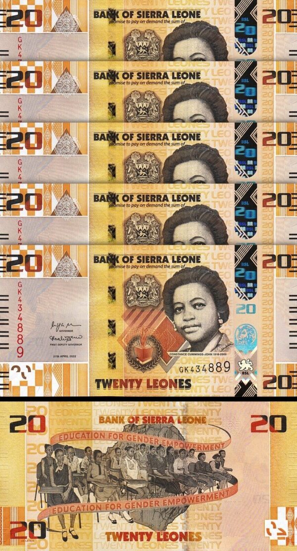 Sierra Leone 20 Leones 2022, UNC, 10 Pcs LOT, Consecutive, P-New Design - Image 3