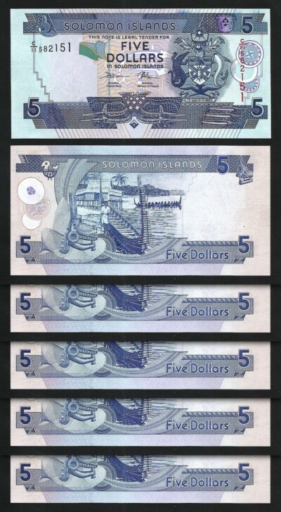 Solomon Islands 5 Dollars 2018, UNC, 5 PCS LOT, P-26