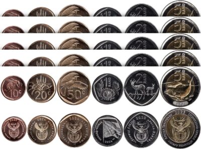 South Africa 5 (x) 6 Pcs UNC COINS Set, 10 20 50 Cent 1 2 5 Rand 2023 2024-30pcs