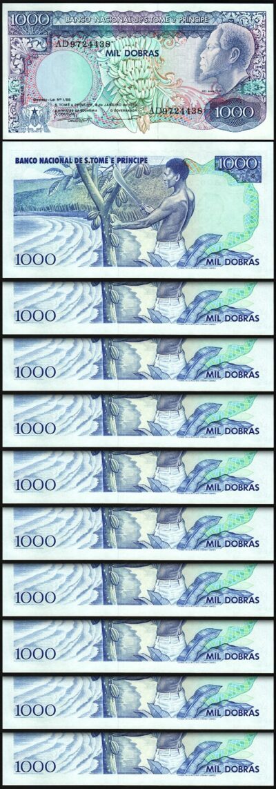 St. Saint Thomas - Sao Tome 1000 Dobras 1989, UNC, 10 Pcs LOT, Consecutive, P-62