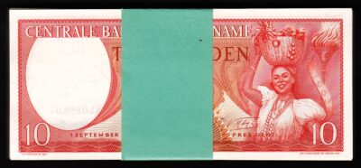 Suriname 10 Gulden 2000 Banknote Lot - 5 Uncirculated Consecutive Notes (P-147)