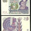 Sweden Suede 5 Kronor 1977, UNC- P-51d, Black Serial Number