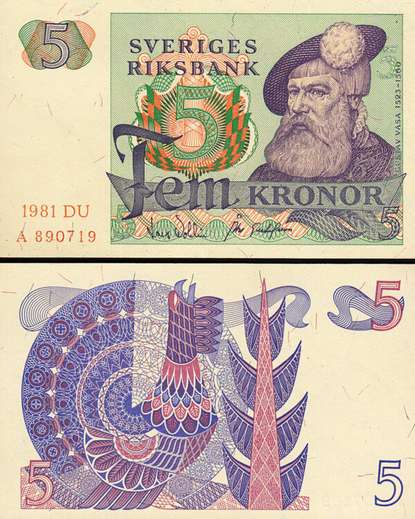 Sweden Suede 5 Kronor 1981, UNC, P-51d