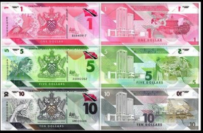 Trinidad and Tobago 3 Pcs Set, 1 5 10 Dollars 2020 2021 UNC, Polymer P-New