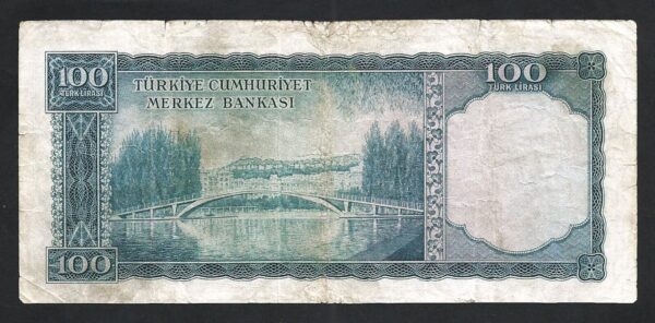 Turkey 100 Lira 1956, aVF, P-168a, Prefix I14, Rare Type - Image 3