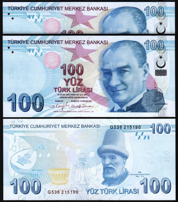 Turkey 100 Lira 2009 - 2024, UNC, 2 Pcs PAIR, Consecutive, Prfx G,P-226,New Sign