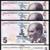 Turkey 5 Lira 2009 - 2022, UNC, 5 Pcs LOT, Consecutive, Prfx F, P-222f, New Sign