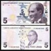Turkey 5 Lira 2009 - 2022, UNC, 5 Pcs LOT, Consecutive, Prfx F, P-222f, New Sign - Image 3
