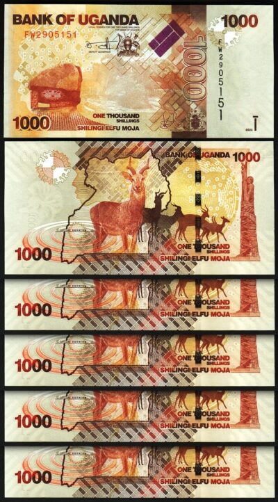 Uganda 1000 Shillings 2022, UNC, 5 PCS LOT, P-49 New Sign